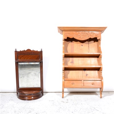Lot 314 - Edwardian mahogany hall mirror and a set of pine shelves.