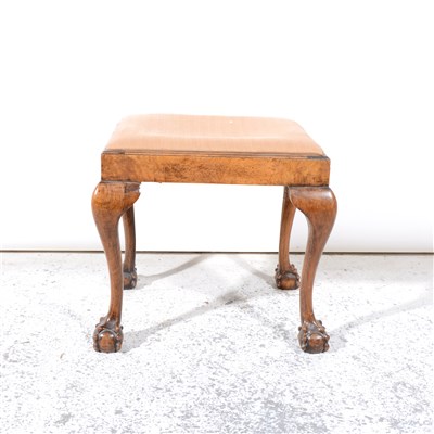Lot 401 - A walnut dressing table stool, with cabriole ball and claw feet, and a dressing table.