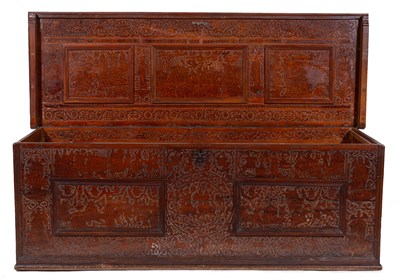 Lot 466 - A North Italian cedarwood and poker-work chest, probably 18th century