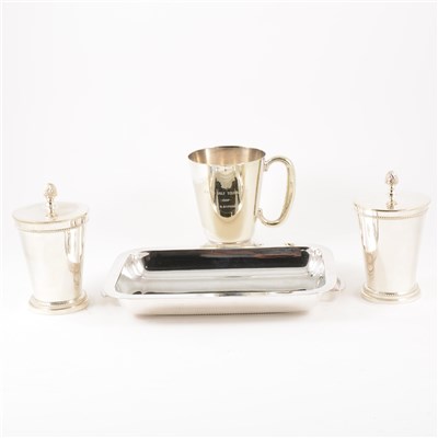 Lot 91 - A rectangular plated entrée dish, and other plated table and flat ware.