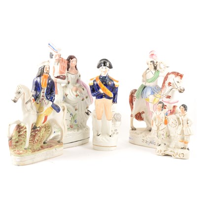 Lot 54 - A Staffordshire equestrian figure, Prince of Wales, and a collection of other figures and groups.