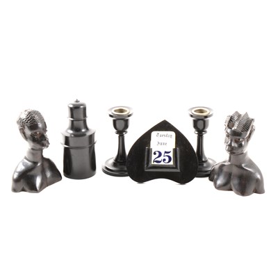 Lot 74 - Silver backed manicure set and a collection of ebony items.