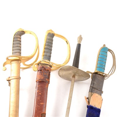 Lot 152 - Royal Artillery Officers sword, court sword and reproduction sword and foil.