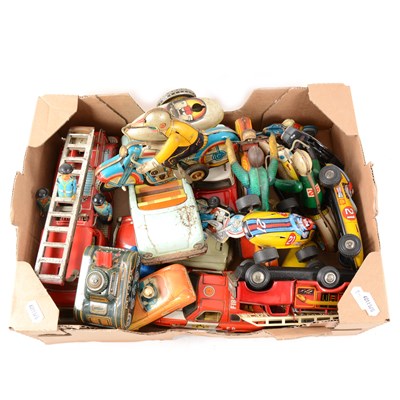 Lot 70 - Tin-plate vehicles, cars, fire engines, motorbikes etc.