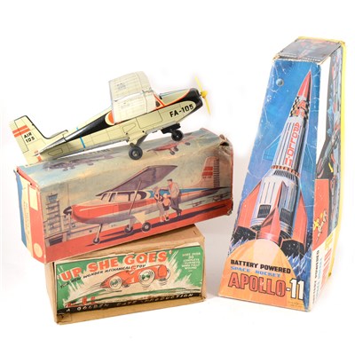 Lot 81 - Seven Tin-plate and plastic battery operated toys.
