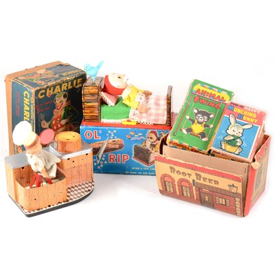 Lot 84 - Early battery operated and tin-plate toy, five including Happy Munching Bunny.