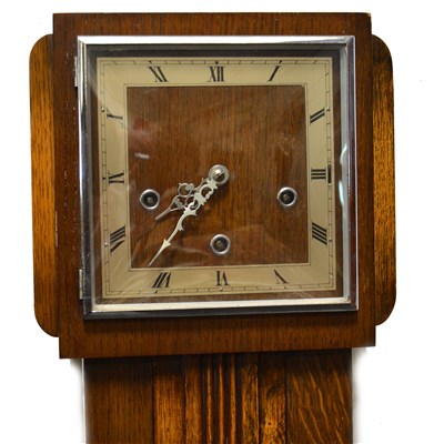 Lot 415 - Oak grandmother clock, 1940s, chiming movement.