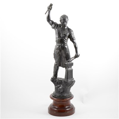 Lot 95 - A patinated spelter sculpture of a Blacksmith, early 20th Century.