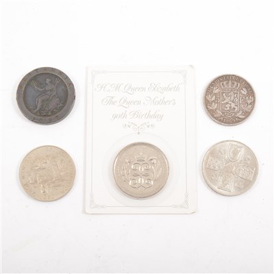 Lot 184 - A collection of pre-decimal coins, Victoria 1890 Crown, Leopold II five franc etc