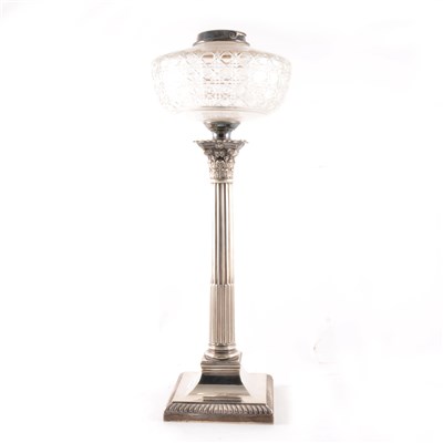 Lot 113 - Edwardian silver Corinthian column lamp base, Hawksworth Eyre & Co Ltd, Sheffield 1906