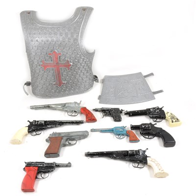 Lot 94 - Vintage cap guns and dressing up accessories; including nine cap guns