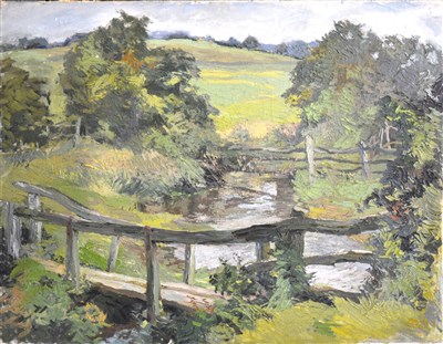 Lot 308 - English School, Footbridge over a stream