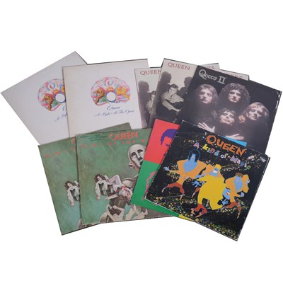 Lot 672 - Queen; nine vinyl LP records including A Night at the Opera
