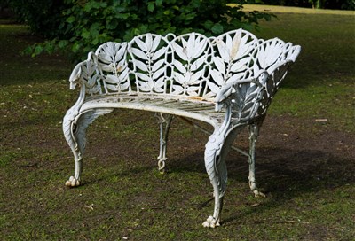 Lot 536 - A Victorian painted cast iron Laurel pattern garden bench, Coalbrookdale, last quarter 19th century