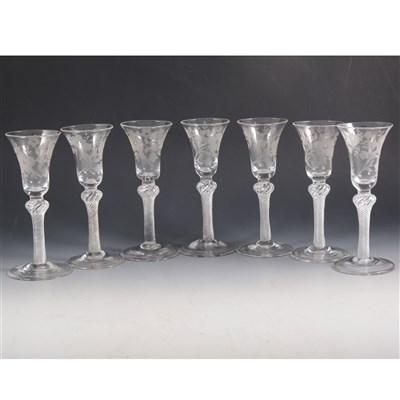 Lot 1 - Seven Jacobite style wine glasses