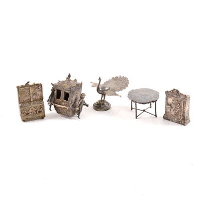 Lot 181 - A Dutch silver "dolls house" armoire, import marks for John George Smith, London 1900, a similar centre table and other items