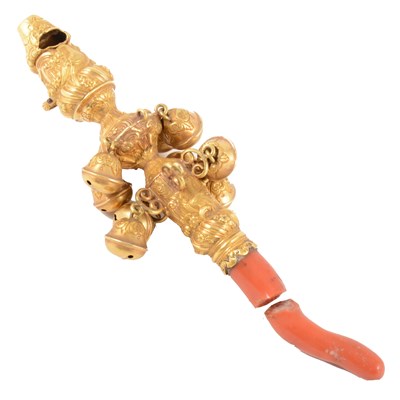 Lot 95 - Gilt metal baby's rattle, maker's mark JR, mid 19th century