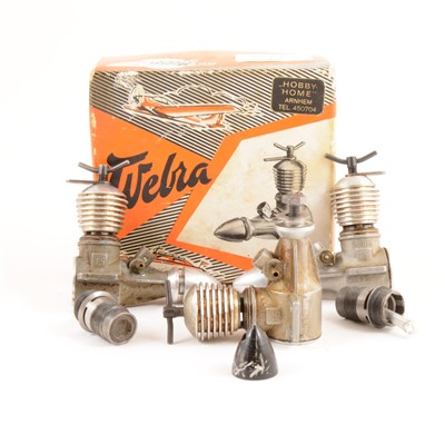 Lot 38 - 3 x Webra 1.5cc diesels with two spare piston liner assemblies, boxed.