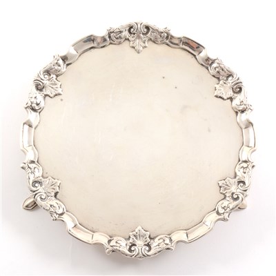 Lot 155 - George II style silver waiter, Goldsmiths & Silversmiths Co, London 1915