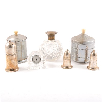Lot 125 - Pair of contemporary plated candlesticks, beaded shades, 60cm; four light candelabra, glassware, etc.