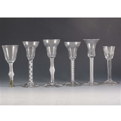 Lot 3 - A George III style cordial glass, together with five other glasses.