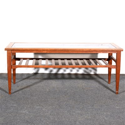 Lot 426 - A teak coffee table, smokey plate-glass top,...