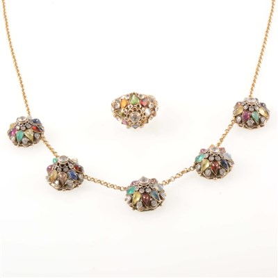 Lot 227 - A multi stone necklace and ring suite.