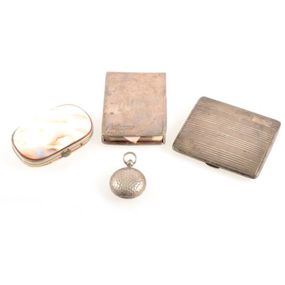 Lot 424 - A silver cigarette case of engine turned design, 8cm x 7.5cm, hallmarked Birmingham 1927.
