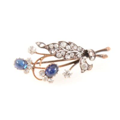 Lot 174 - A sapphire and diamond floral spray brooch.