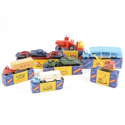 Lot 274 - Matchbox Toys; Major Pack and Accessory Pack series models, A-2, M-7, no.6, no.3, no.5, no.2, no.5, all boxed.