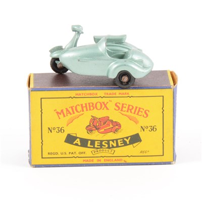 Lot 261 - Matchbox Toys; no.36 Lambretta and side car, boxed