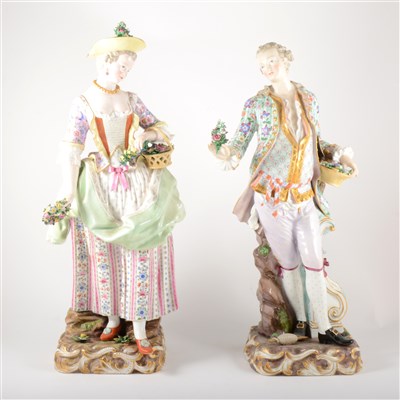 Lot 44 - A pair of large Meissen porcelain figures, Lady and Gentleman in 18th Century costume