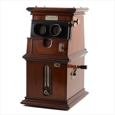 Lot 542 - French walnut cased Sterodrome viewer, L Gaumont & Cie, Paris, with collection of slides.