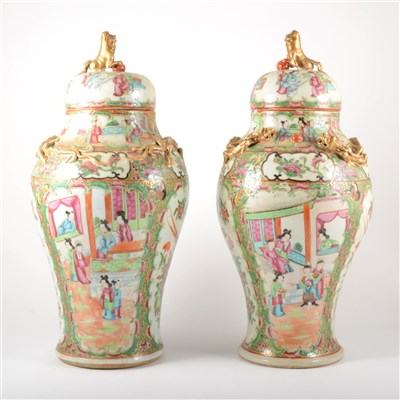 Lot 53 - Pair of Cantonese covered vases, probably early 20th century
