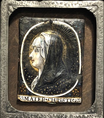 Lot 75 - Limoges enamelled panel, Mater Christi