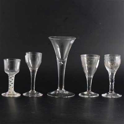 Lot 17 - An antique bell shaped ale glass, and four others.