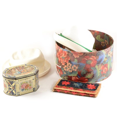 Lot 63 - A pair of jute silk christening gown bonnets, lace, evening bag, etc, and wallet, purses, hats, etc.