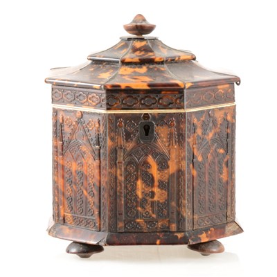 Lot 84 - A William IV tortoiseshell octagonal shape tea caddy