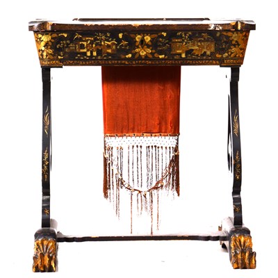 Lot 62 - China Trade black lacquered chinoiserie decorated workbox