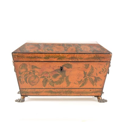 Lot 83 - A Regency painted satinwood sarcophagus-shape workbox