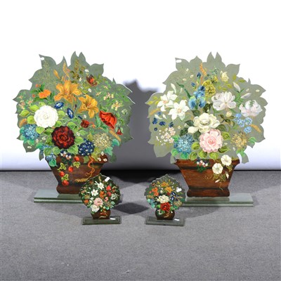 Lot 163 - Two pairs of hand-painted screens, formed as floral bouquets