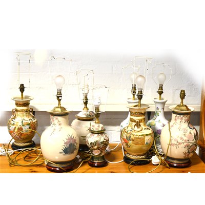 Lot 160 - Three pairs of modern pottery table lamps, and two single lamps
