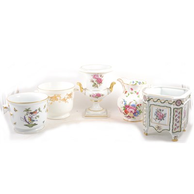 Lot 207 - Seven porcelain jardinieres and an urn shaped vase, assorted factories including Herend