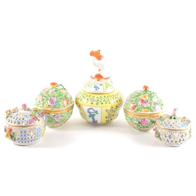 Lot 55 - A Herend porcelain covered bowl, modelled with a fish, ...