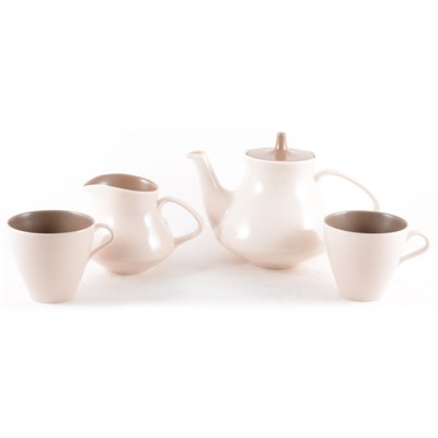 Lot 44 - A Poole Pottery two tone part tea service in sepia and mushroom..