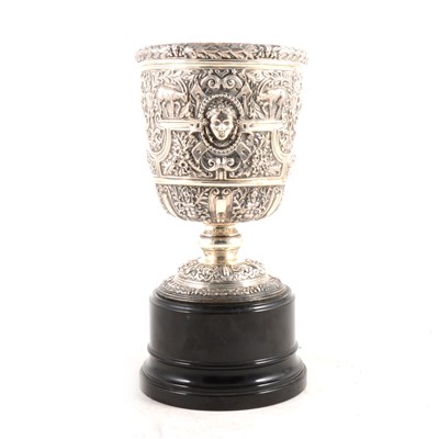 Lot 176 - Silver trophy in the form of a large goblet on a round marble base