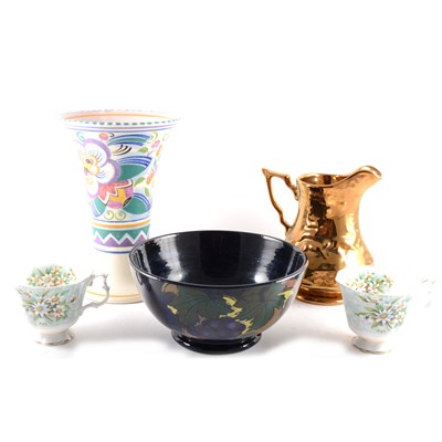 Lot 63 - A box of assorted ceramics, including a Poole pottery vase