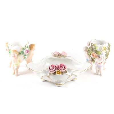 Lot 21 - A German porcelain egg-shape posy, etc