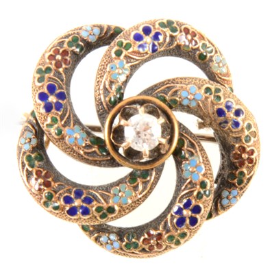 Lot 364 - A diamond and enamel circular brooch.