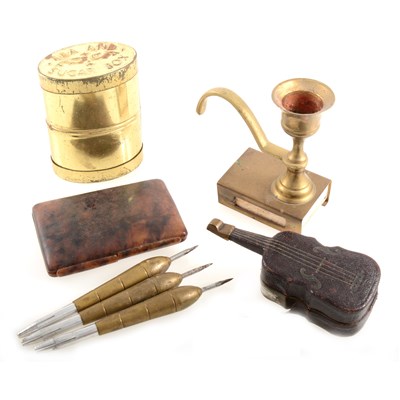 Lot 426 - A collection of pipes. maps, darts, violin ashtray, etc